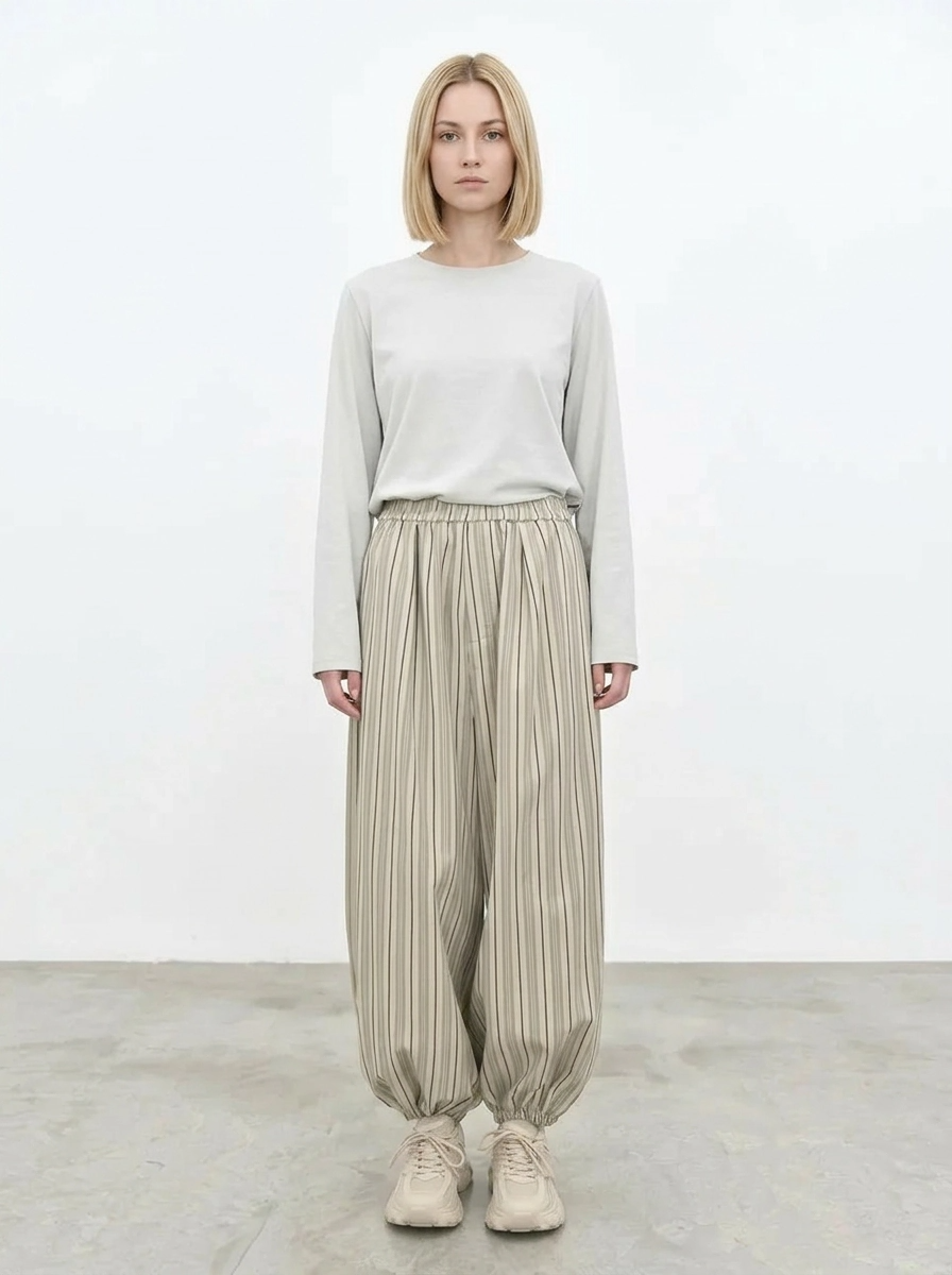 Sand Striped Relaxed Balloon Trousers