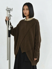 Mocha Brown Asymmetrical Oversized Sweater-SimpleModerne