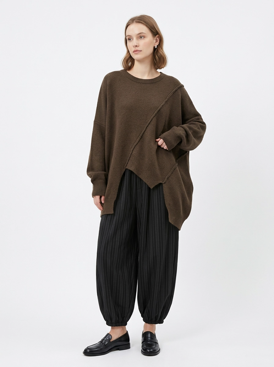 Mocha Brown Asymmetrical Oversized Sweater