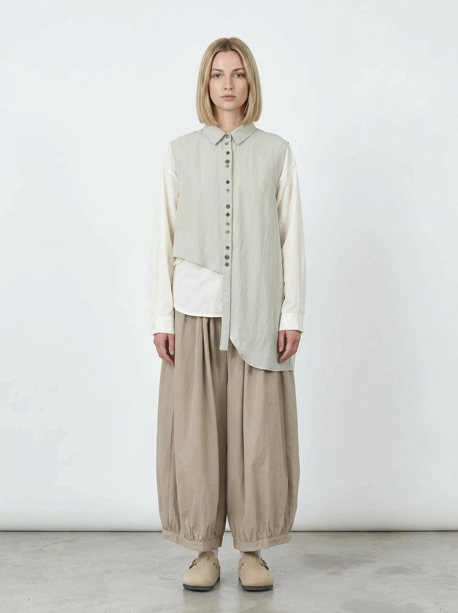 Natural Asymmetrical Button Vest-SimpleModerne