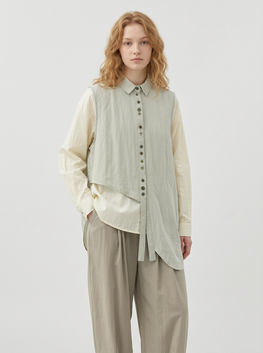 Natural Asymmetrical Button Vest-SimpleModerne