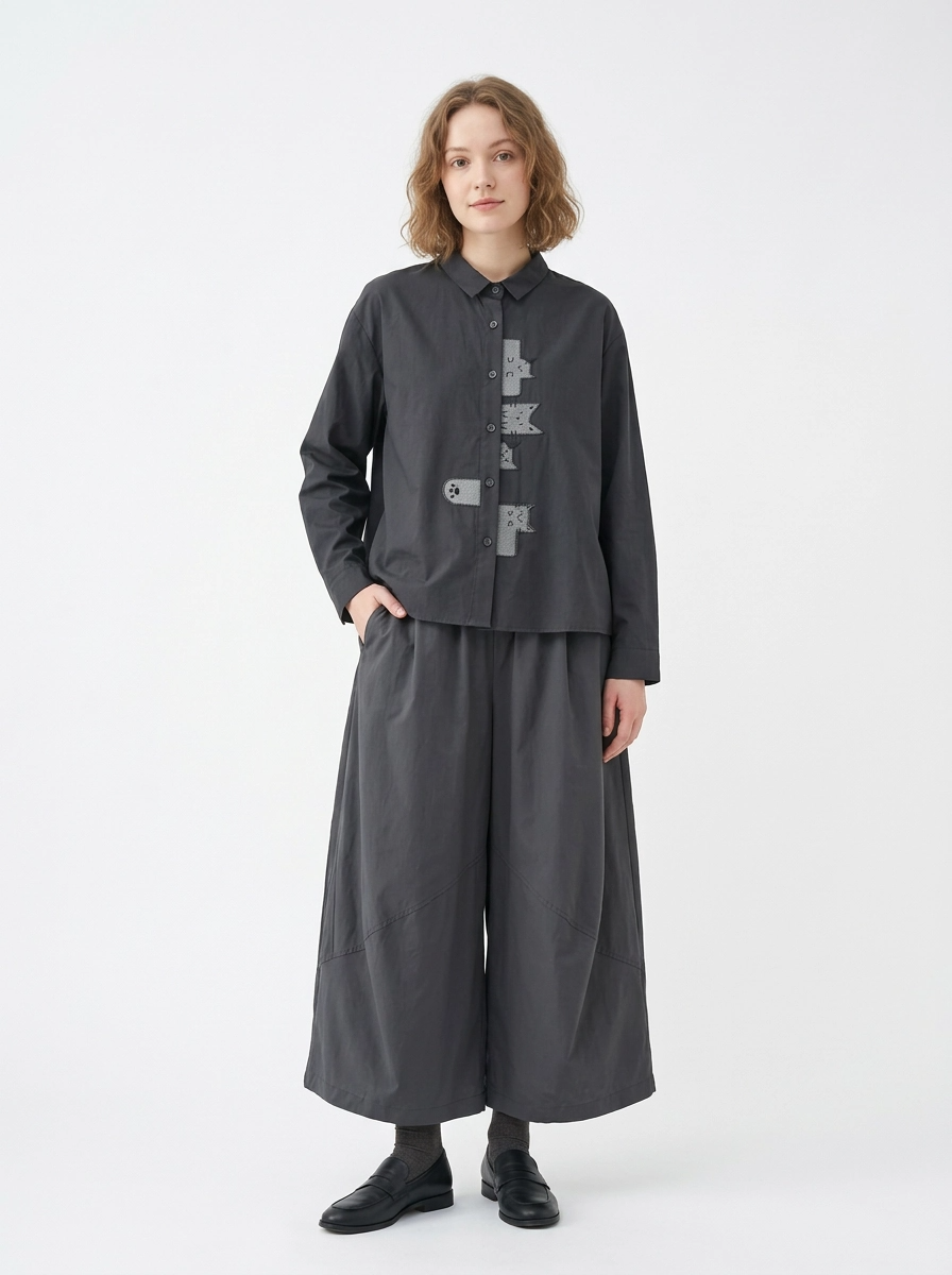 Playful Cat Print Shirt Blouse