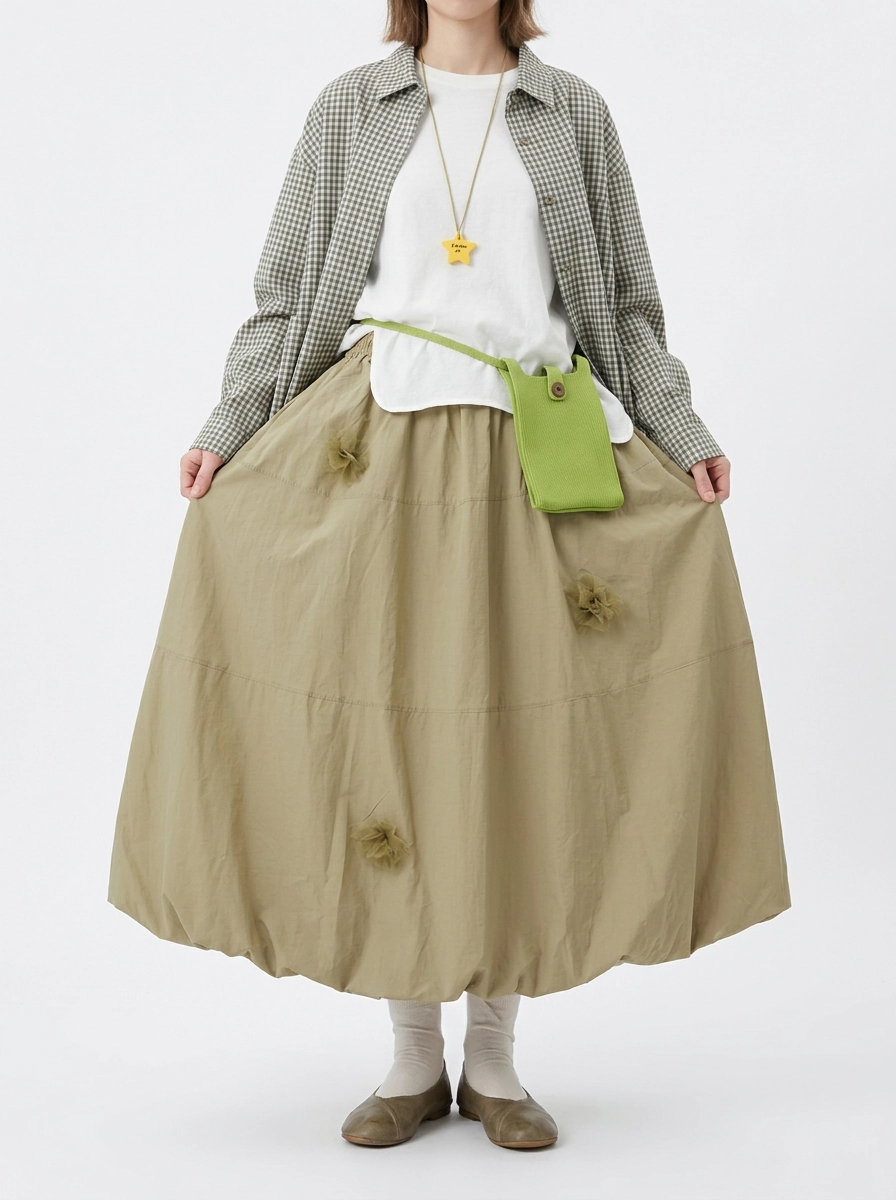 Voluminous Balloon Midi Skirt-SimpleModerne