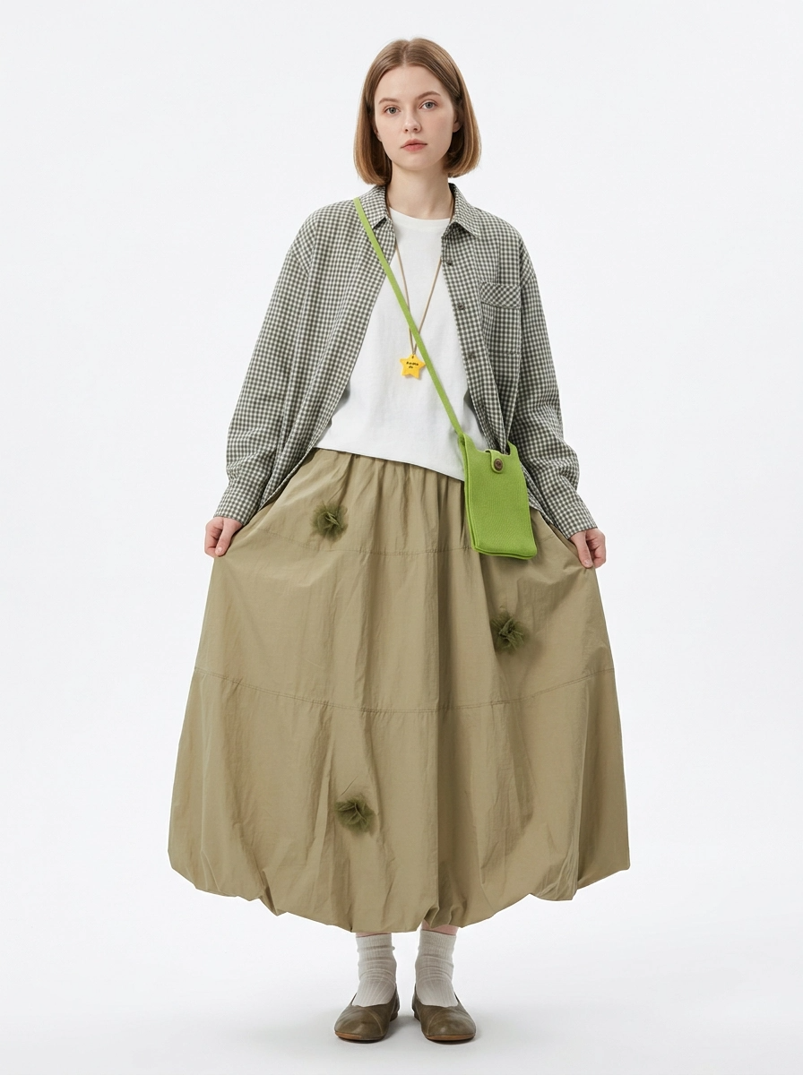 Voluminous Balloon Midi Skirt-SimpleModerne