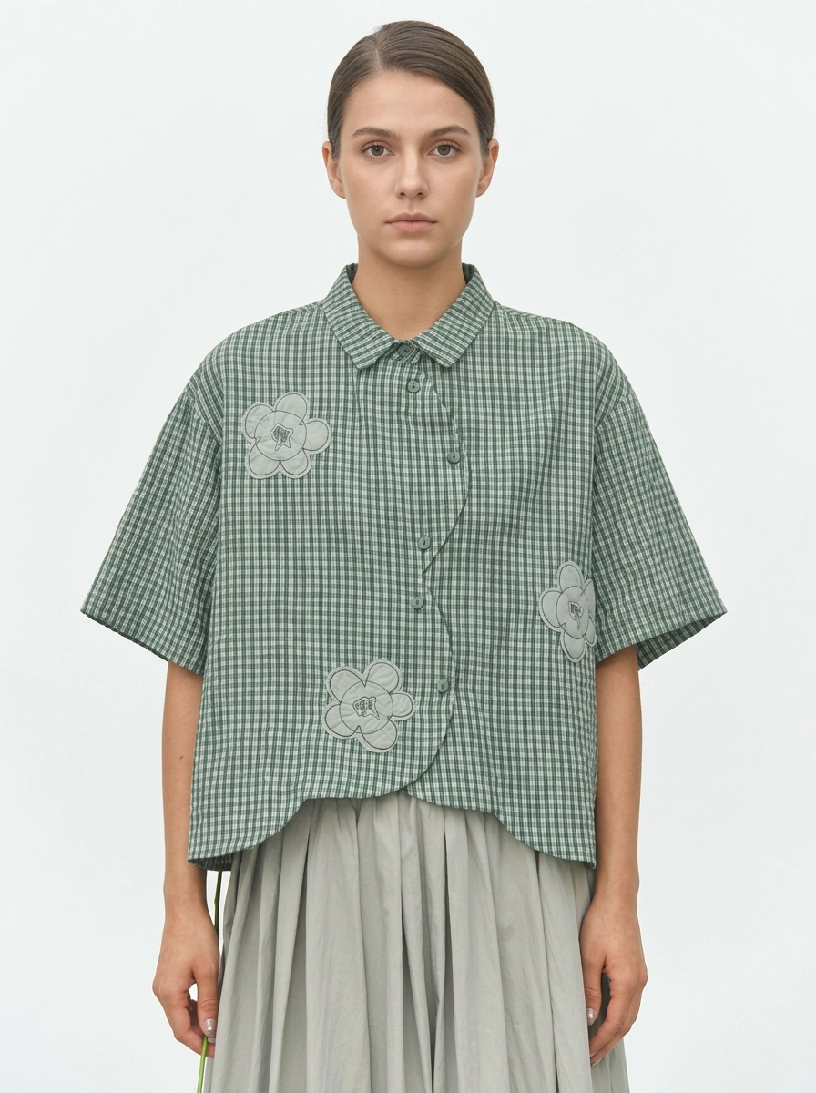 Japanese Inspired Textured Check Shirt-SimpleModerne