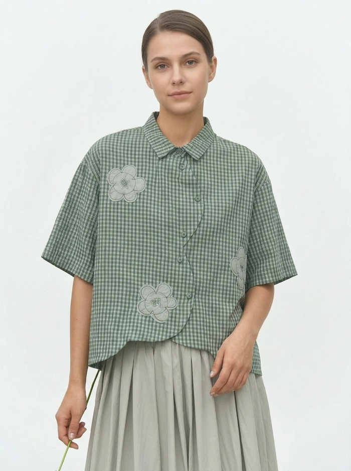 Japanese Inspired Textured Check Shirt-SimpleModerne