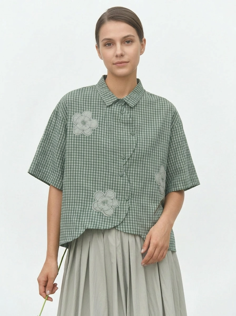 Japanese Inspired Textured Check Shirt-SimpleModerne