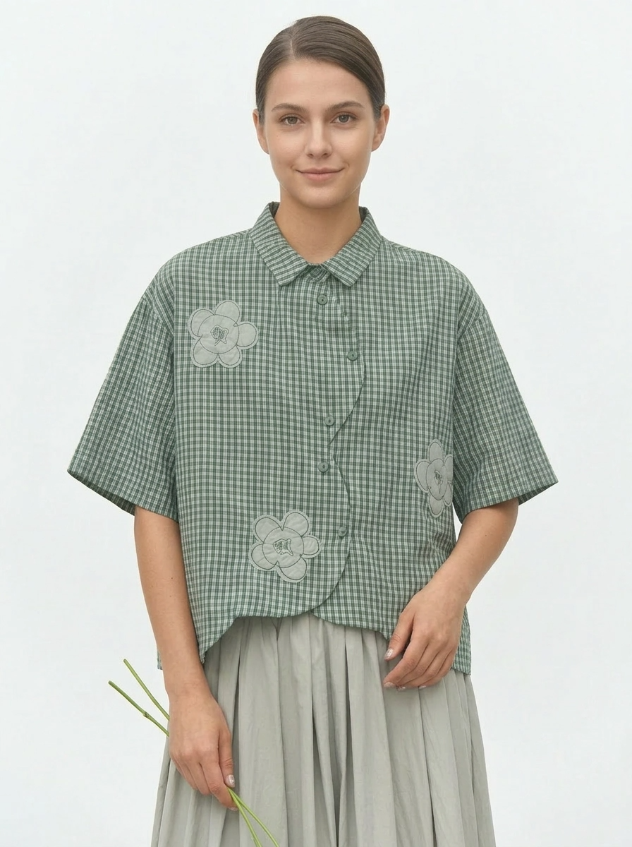 Japanese Inspired Textured Check Shirt-SimpleModerne