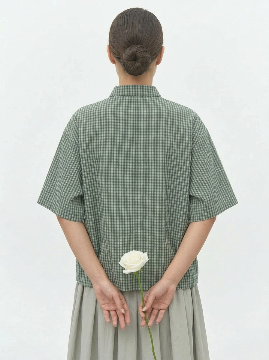 Japanese Inspired Textured Check Shirt-SimpleModerne