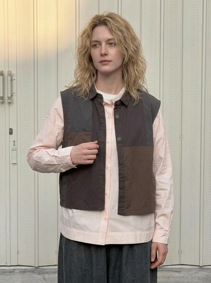 Patchwork Sleeveless Vest – Washed Charcoal / Dusty Plum-SimpleModerne