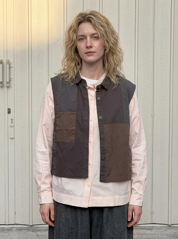 Patchwork Sleeveless Vest – Washed Charcoal / Dusty Plum-SimpleModerne