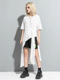 Casual Punk Irregular Design Maxi White Shirt-SimpleModerne