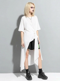 Casual Punk Irregular Design Maxi White Shirt-SimpleModerne
