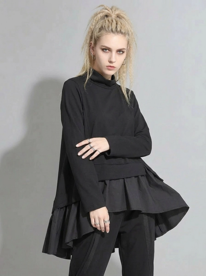 Emignute Asymmetrical Ruffled Sweatshirt-SimpleModerne