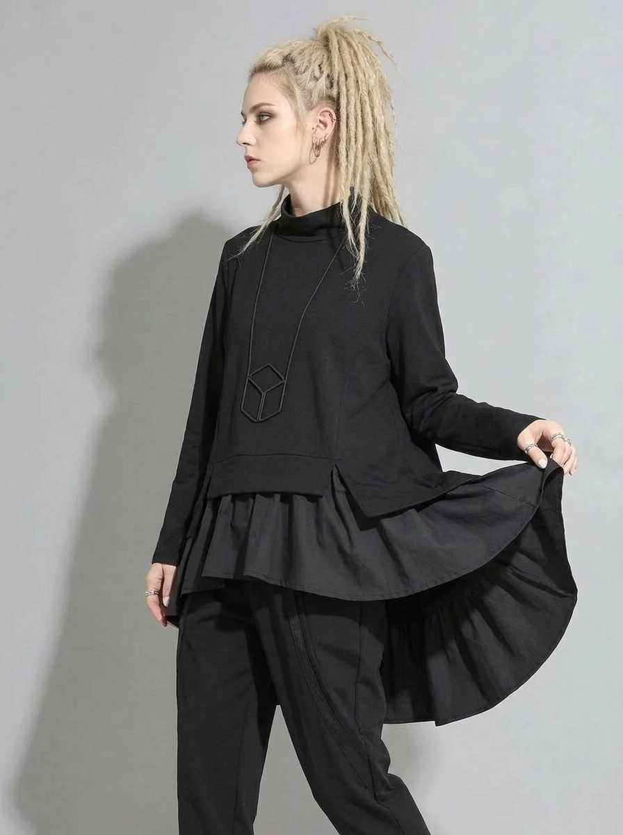 Emignute Asymmetrical Ruffled Sweatshirt-SimpleModerne