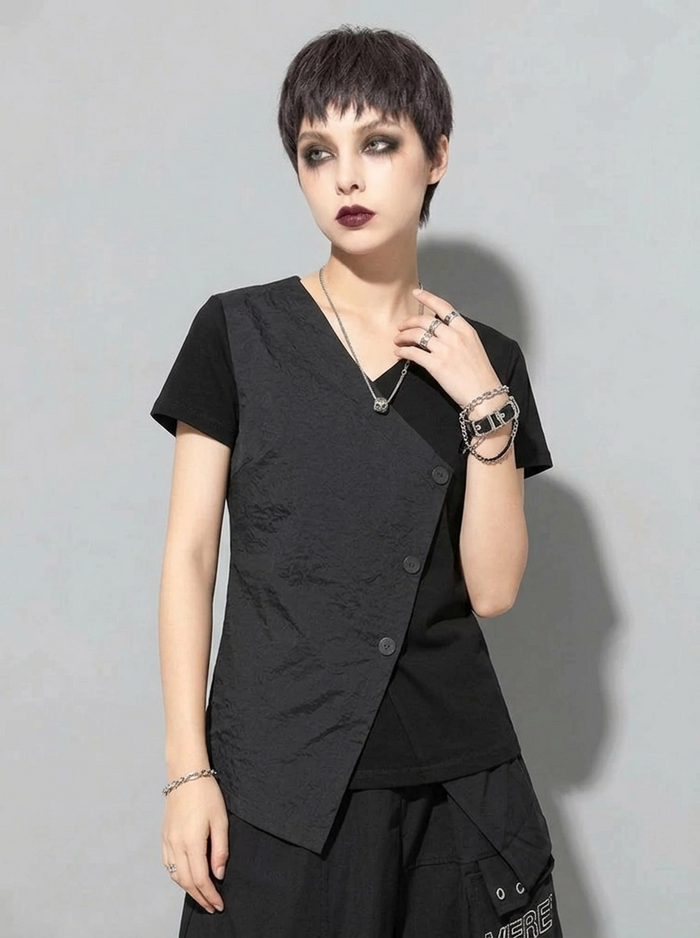 Casual Edge Asymmetrical Wrap T-Shirt-SimpleModerne