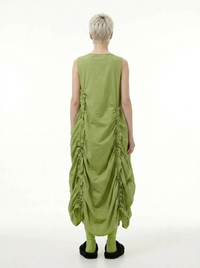 Minimalist Avant-Garde Draped Dress – Oversized Ruched Midi in Olive Green-SimpleModerne