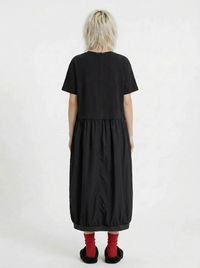 Minimalist Goth Midi Dress – Oversized Cotton Blend in Black-SimpleModerne