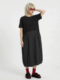Minimalist Goth Midi Dress – Oversized Cotton Blend in Black-SimpleModerne