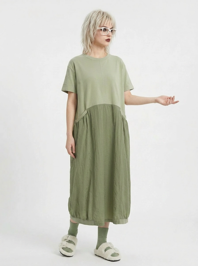 strapless open back dress Minimalist Casual Midi Dress – Oversized Cotton Blend in Olive Green –  SimpleModerne