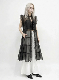 Sheer Gothic Layering Vest – Ruffled Organza Maxi Overlay in Black-SimpleModerne