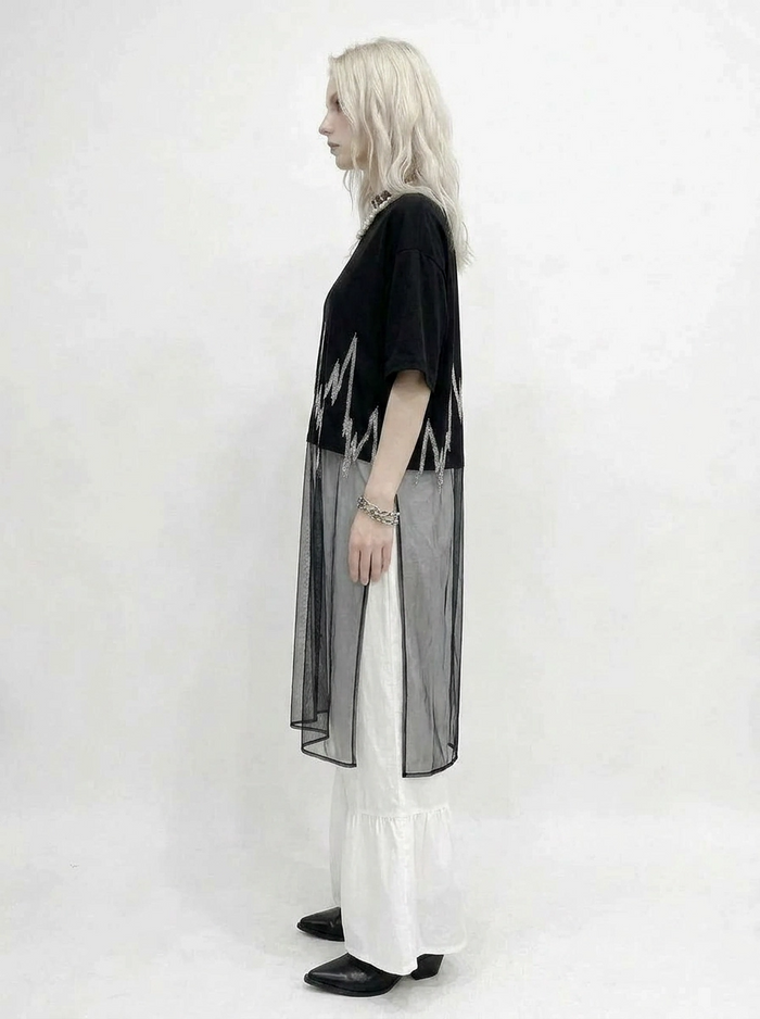 Minimalist Goth Sheer Overlay T-Shirt – Layered Casual Edge Top-SimpleModerne