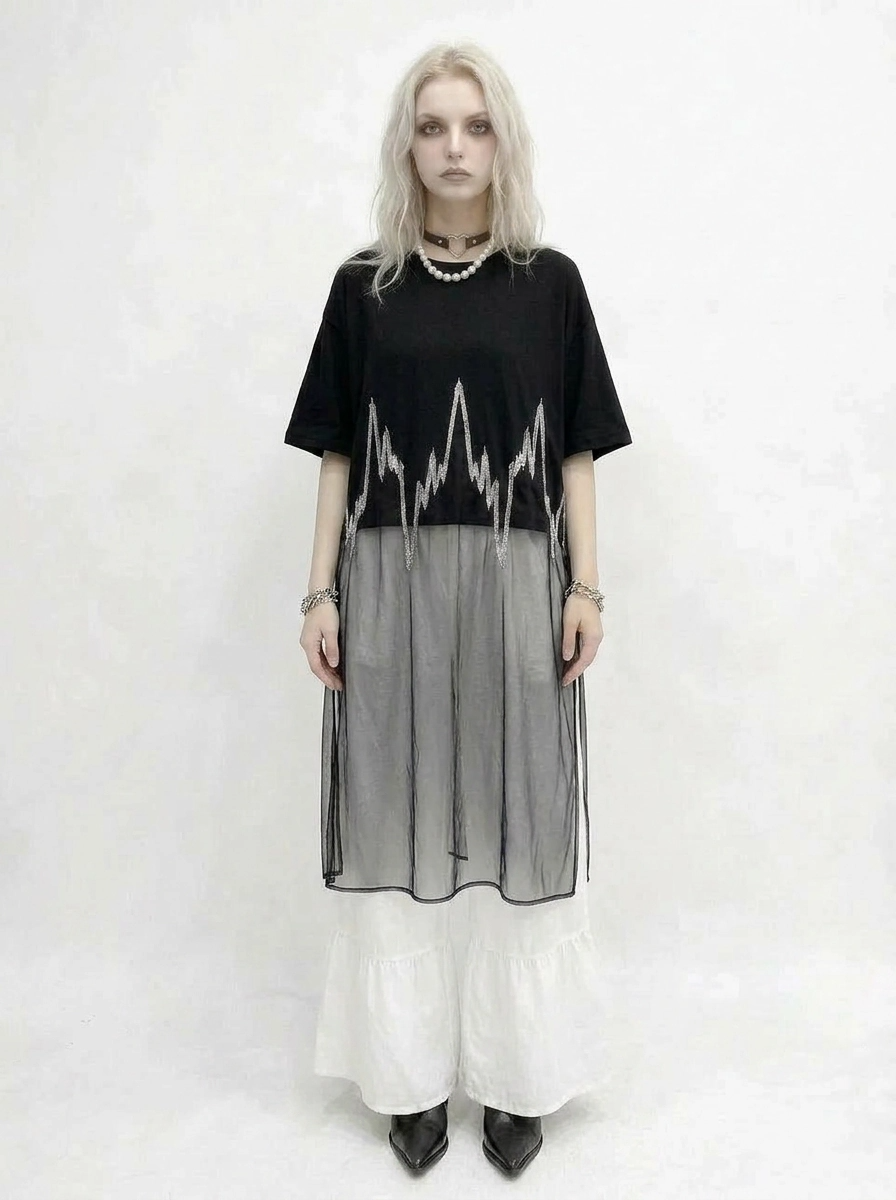 Minimalist Goth Sheer Overlay T-Shirt – Layered Casual Edge Top-SimpleModerne