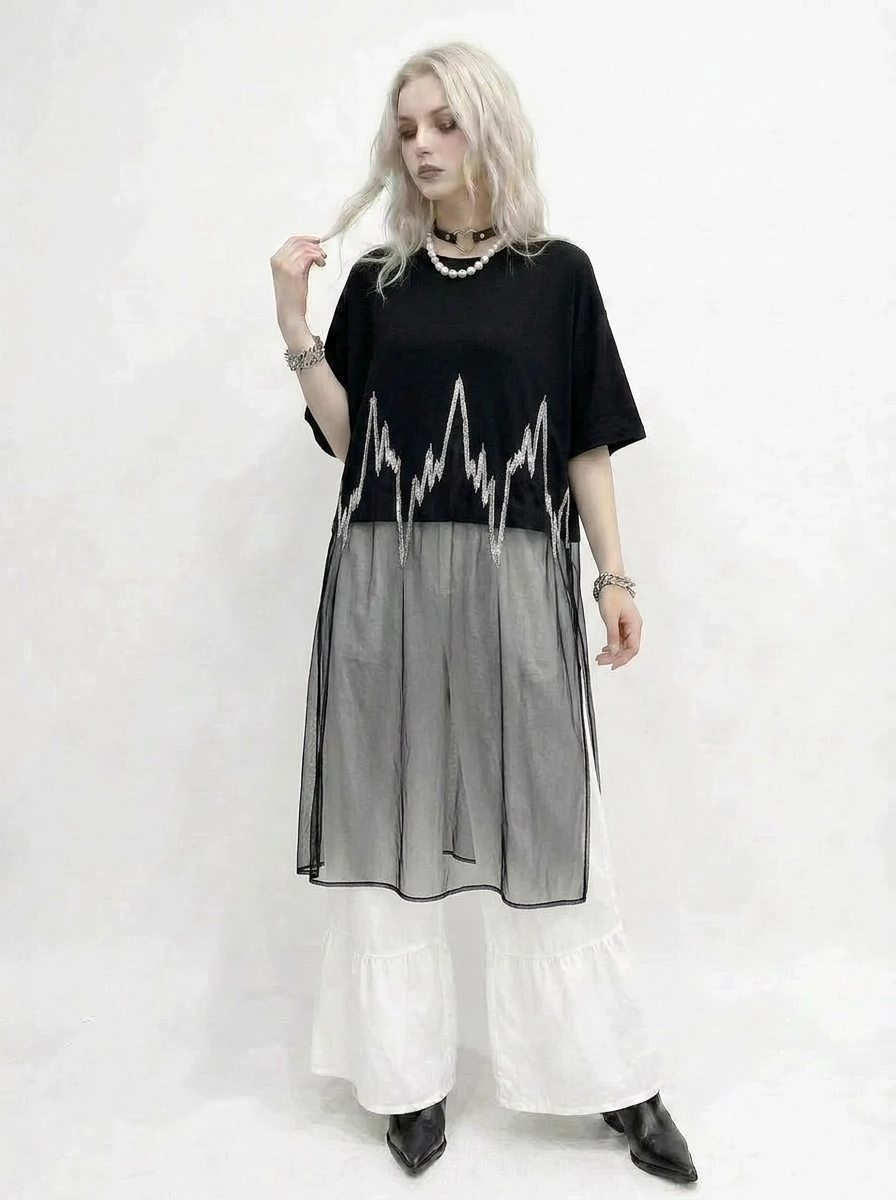 Minimalist Goth Sheer Overlay T-Shirt – Layered Casual Edge Top-SimpleModerne