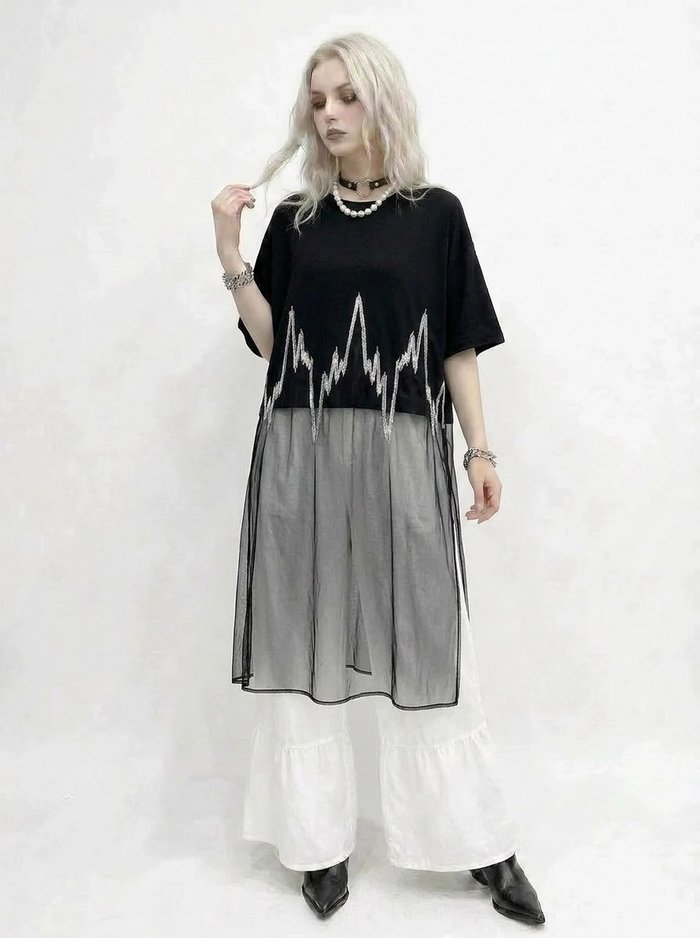 Minimalist Goth Sheer Overlay T-Shirt – Layered Casual Edge Top-SimpleModerne