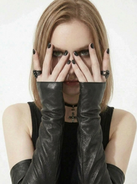 Minimalist Goth Fingerless Leather Gloves – Long Edge Arm Warmers-SimpleModerne