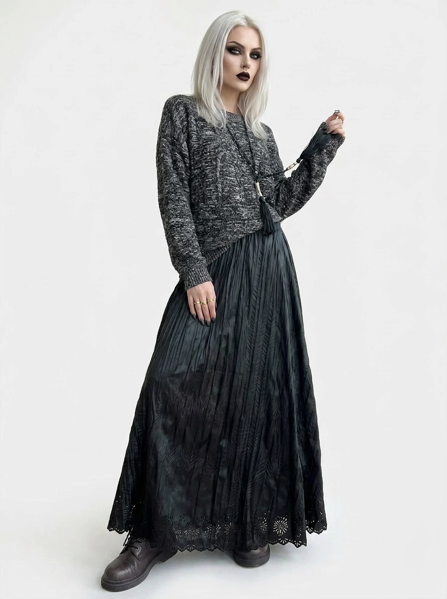 Dark Flow Gothic Pleated Skirt-SimpleModerne