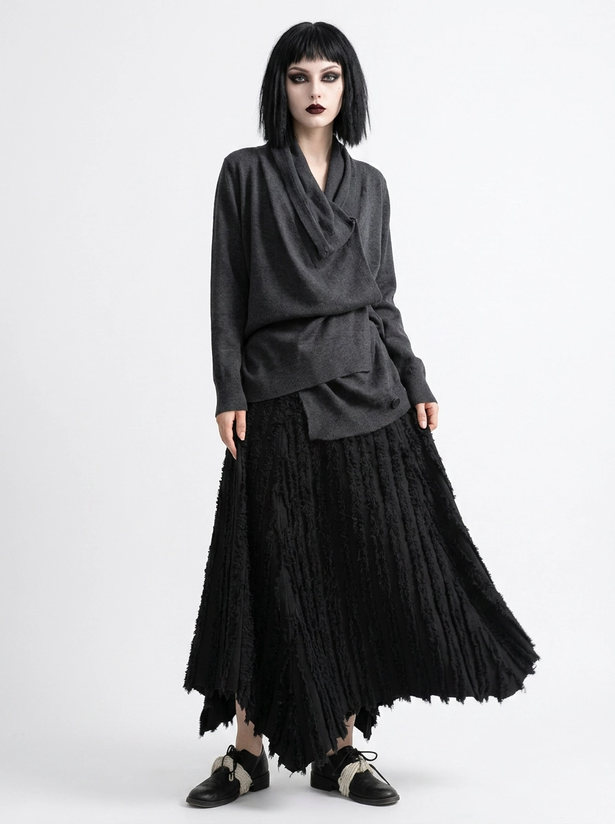 Textured Minimal Goth Skirt – Black-SimpleModerne