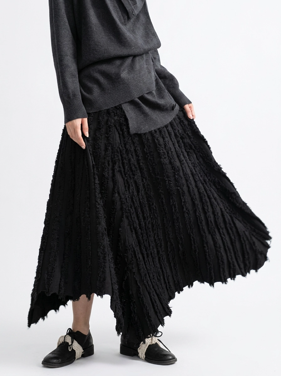 Textured Minimal Goth Skirt – Black-SimpleModerne