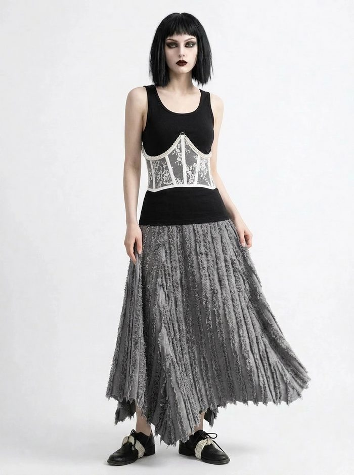 Textured Minimalist Skirt – Washed Grey-SimpleModerne