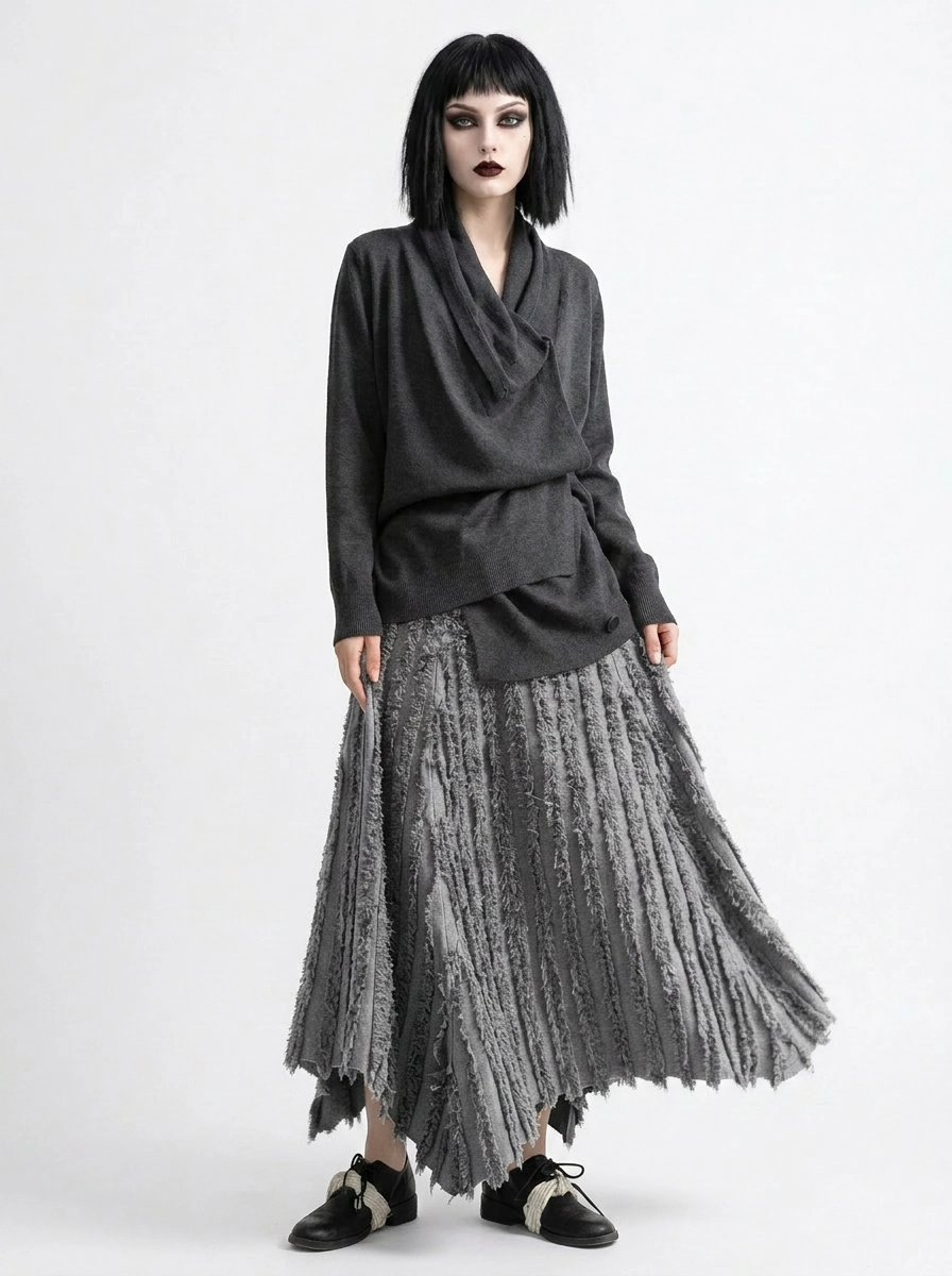 Textured Minimalist Skirt – Washed Grey-SimpleModerne