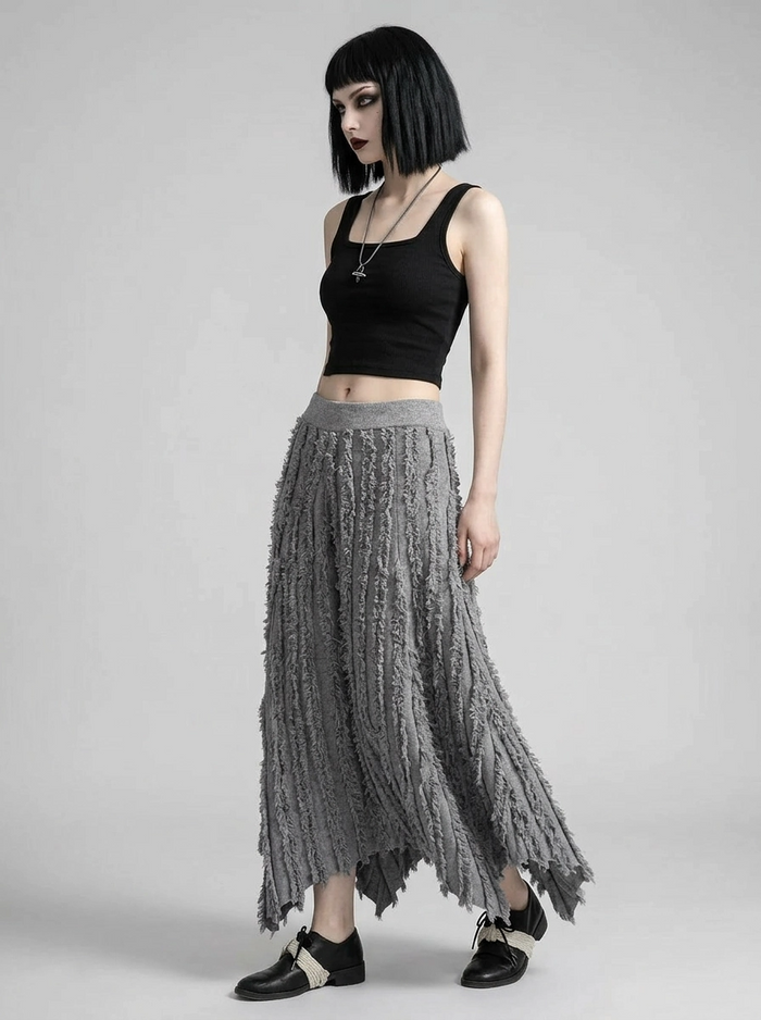 Textured Minimalist Skirt – Washed Grey-SimpleModerne