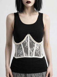 Pearl Lace Corset White Belt-SimpleModerne