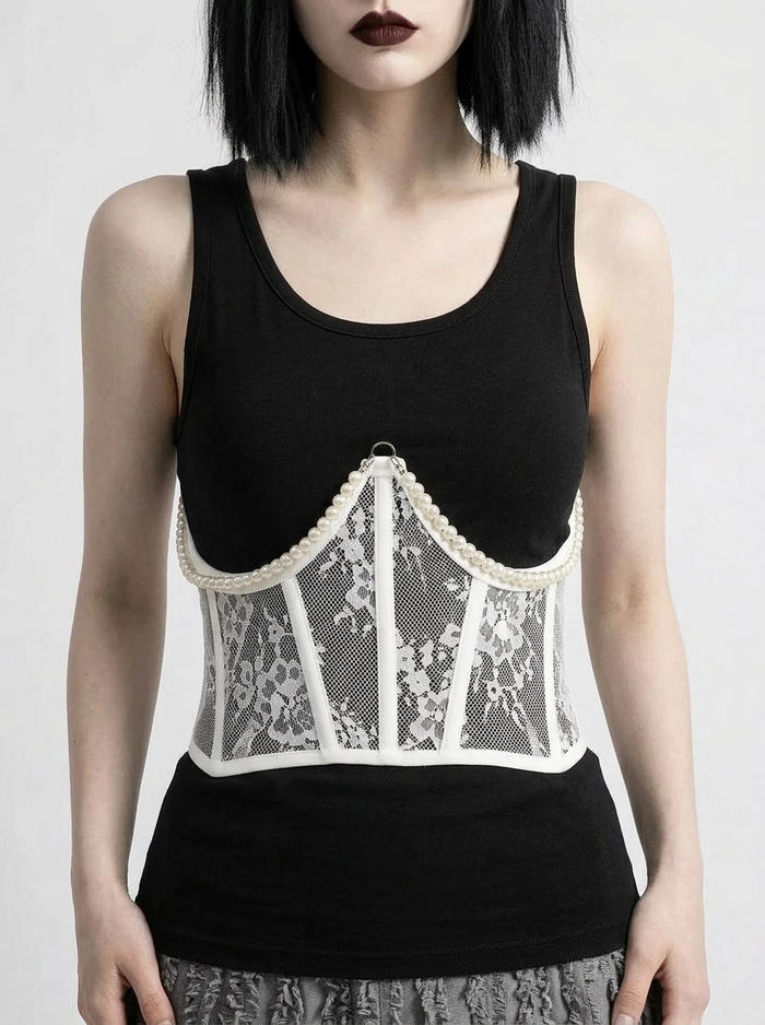 Pearl Lace Corset White Belt-SimpleModerne