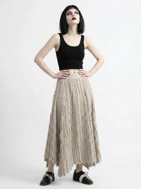Textured Raw Edge Skirt – Sand Beige-SimpleModerne