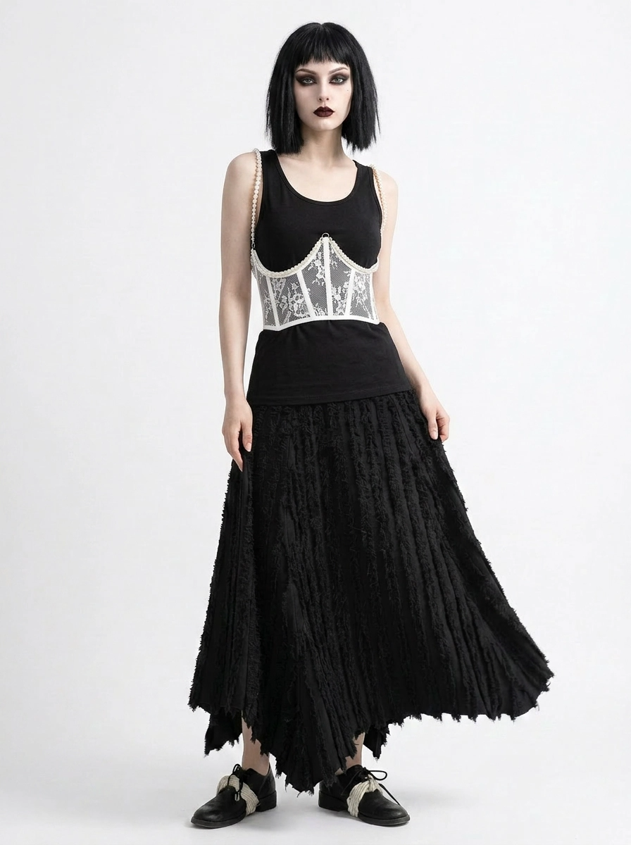 Textured Minimal Goth Skirt – Black-SimpleModerne
