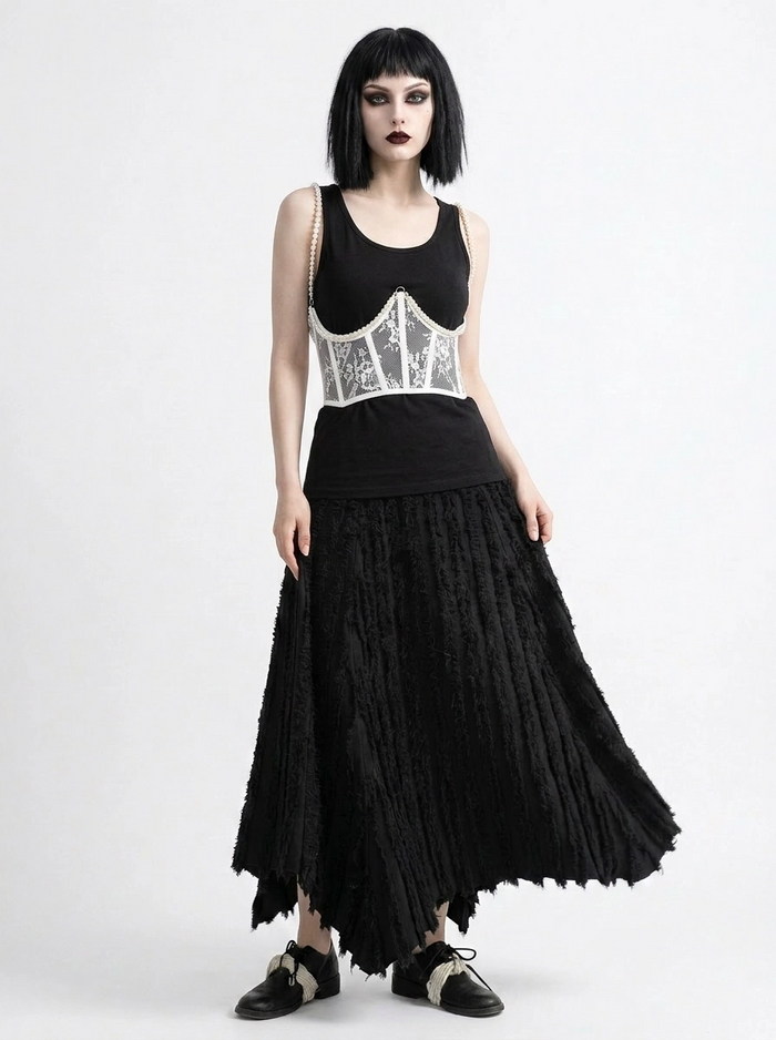 Textured Minimal Goth Skirt – Black-SimpleModerne