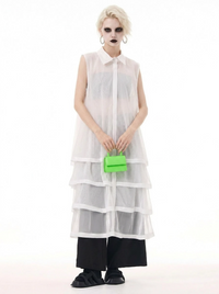 Layered Sheer Shirt Dress – White Minimal Edge