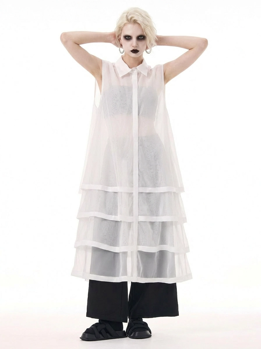 Layered Sheer Shirt Dress – White Minimal Edge