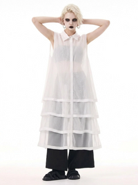 Layered Sheer Shirt Dress – White Minimal Edge