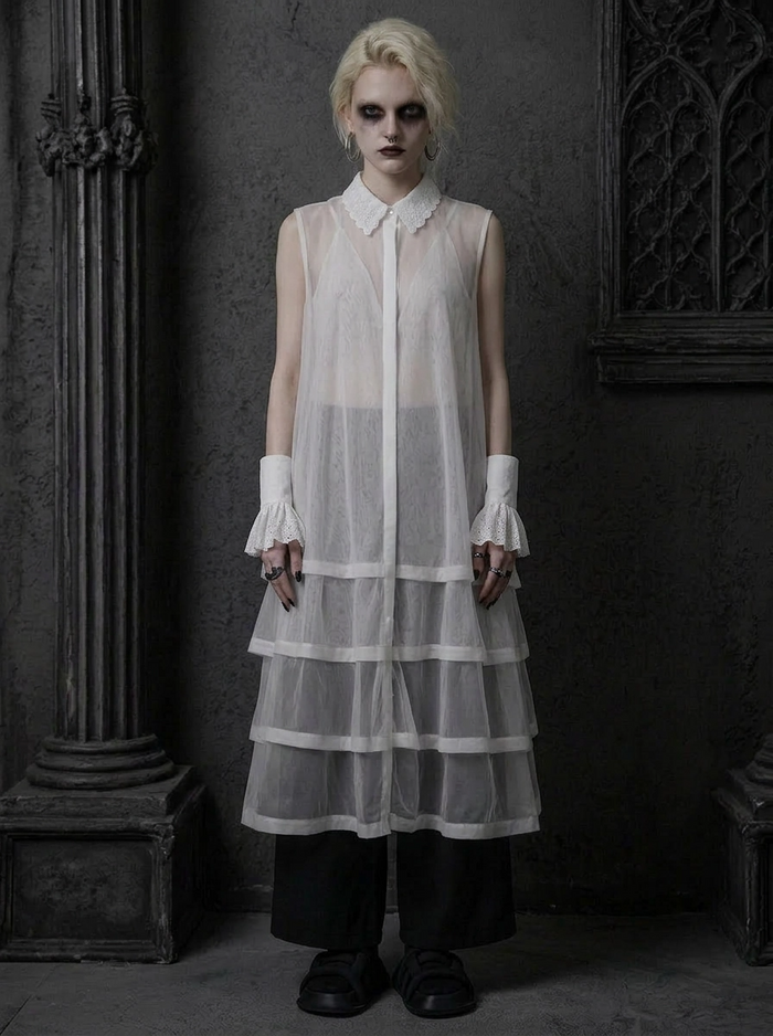Layered Sheer Shirt Dress – White Minimal Edge
