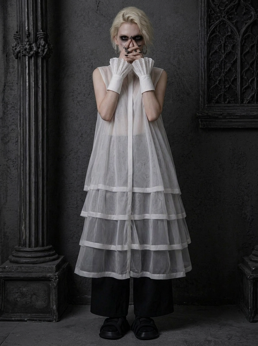 Layered Sheer Shirt Dress – White Minimal Edge