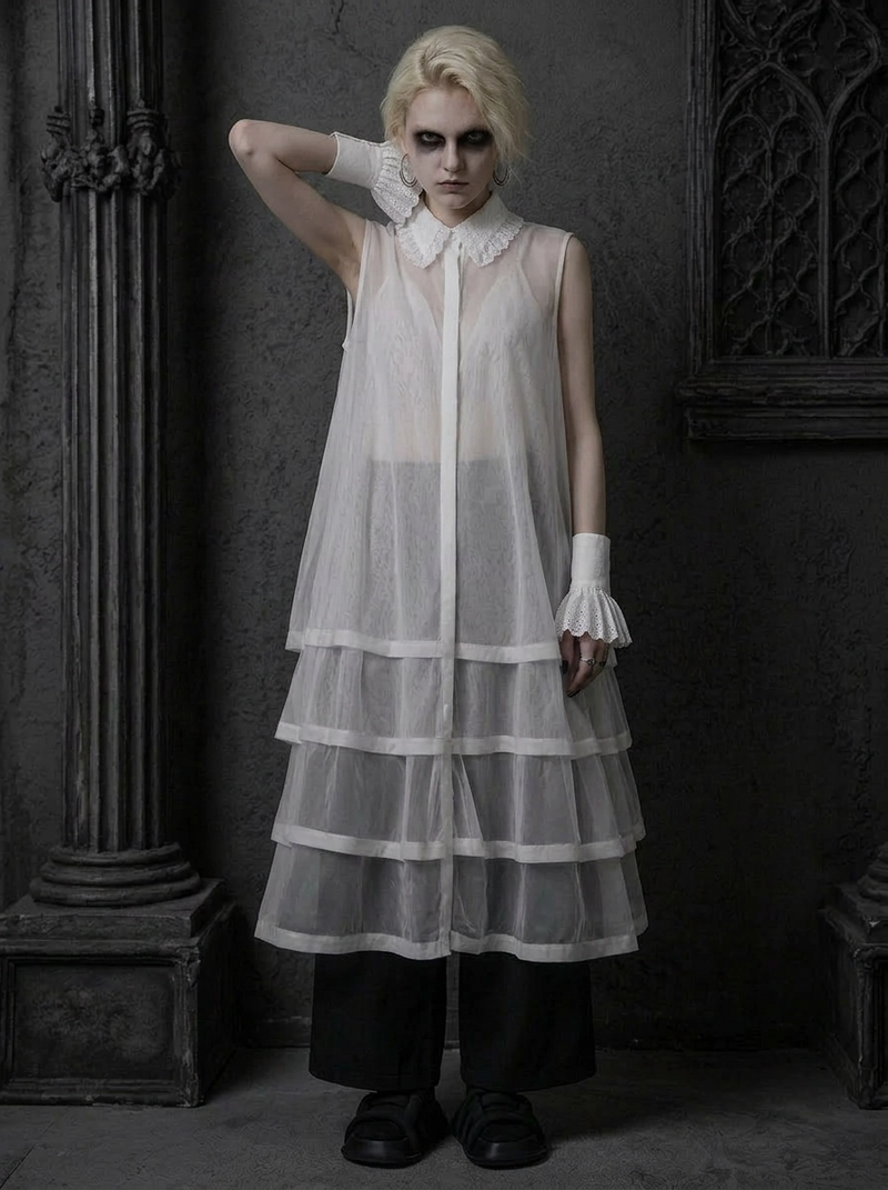Layered Sheer Shirt Dress – White Minimal Edge – SimpleModerne
