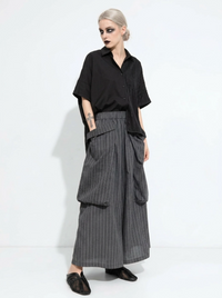 Pinstripe Volume Trousers – Casual Minimal Goth-SimpleModerne