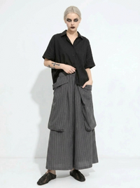 Pinstripe Volume Trousers – Casual Minimal Goth-SimpleModerne