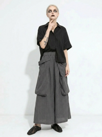 Pinstripe Volume Trousers – Casual Minimal Goth-SimpleModerne